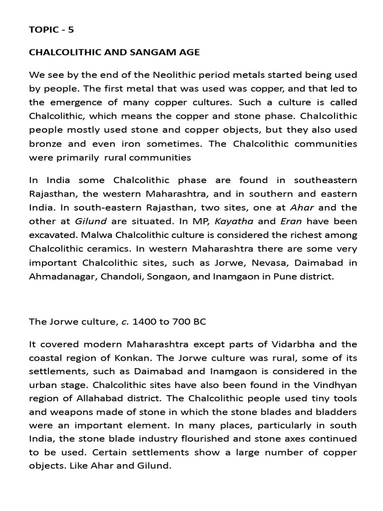 Topic - 5 Chalcolithic and Sangam Age | PDF | Ancient India | Ancient ...