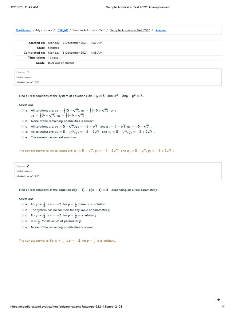 Bie Sample Entrance Exam 2021 | PDF | Equations | Mathematics