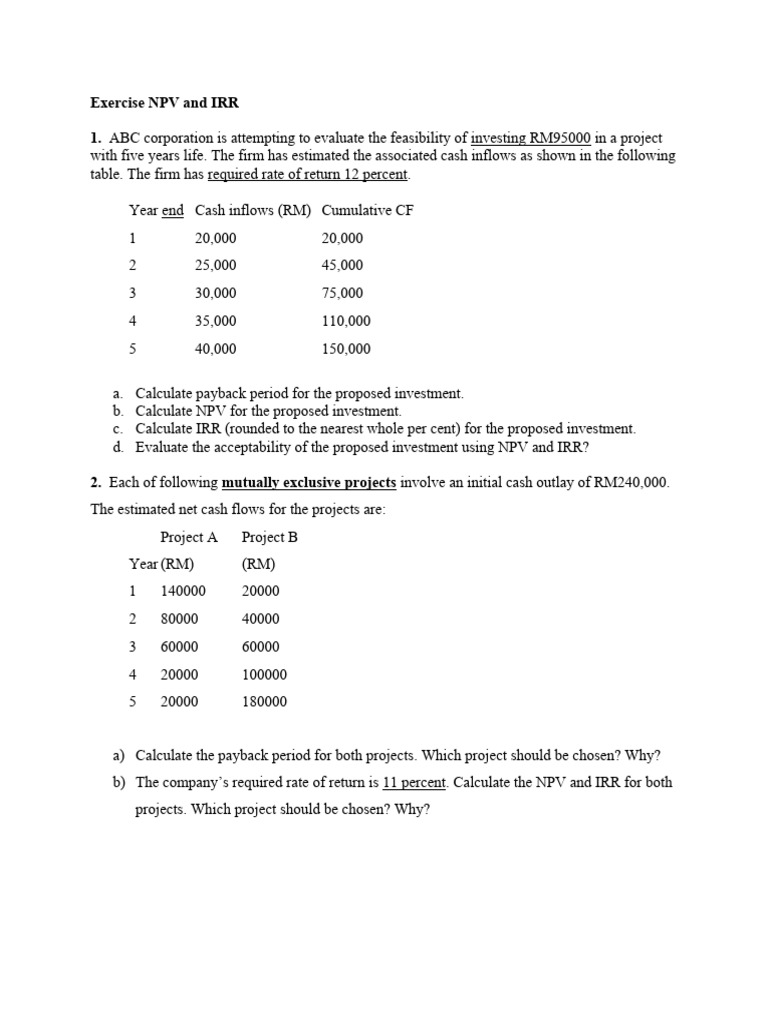 NPV and IRR Analysis for Investment Projects | PDF | Net Present Value ...