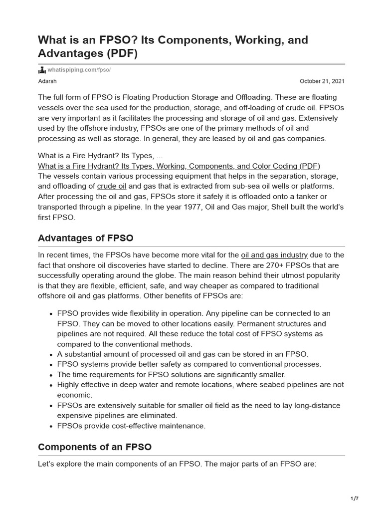 What Is An FPSO Its Components Working and Advantages PDF | PDF | Oil ...