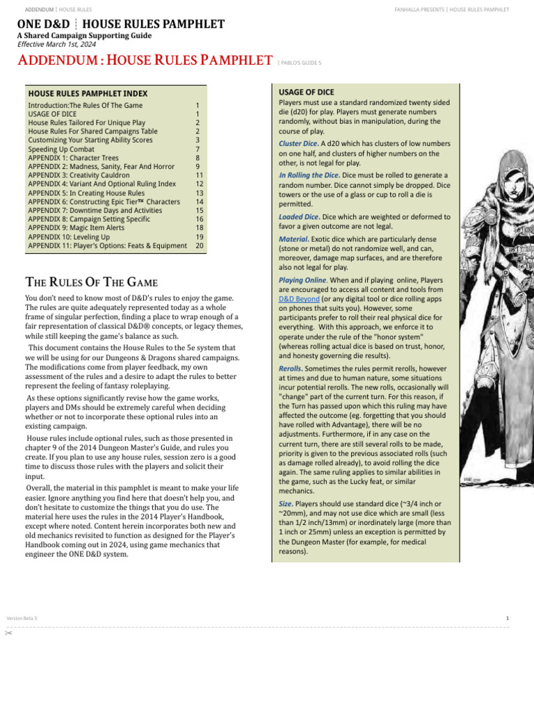 D&D HOUSE RULES PAMPHLET BETHA Ver 3 | PDF | Dungeons & Dragons | Role ...
