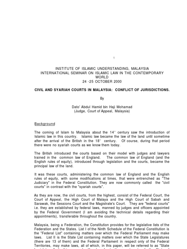 Jurisdiction of Syariah Courts in Malaysia | PDF | Sharia | Law Of The ...