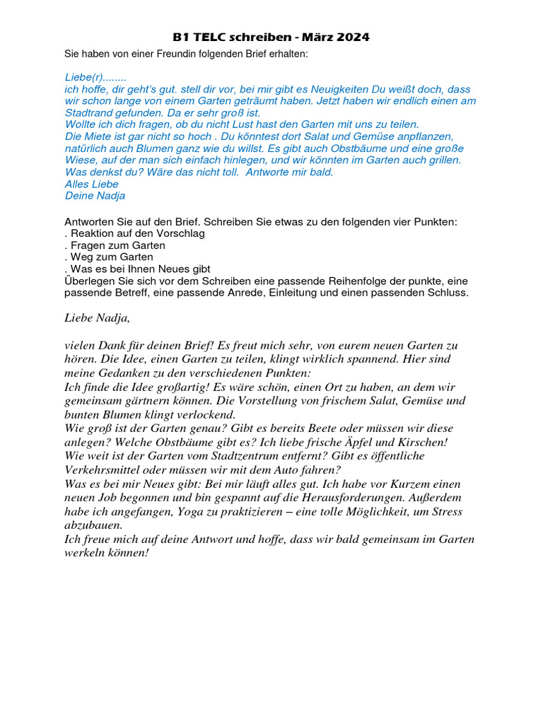 B1 Telc Schreiben 3x März2024 | PDF