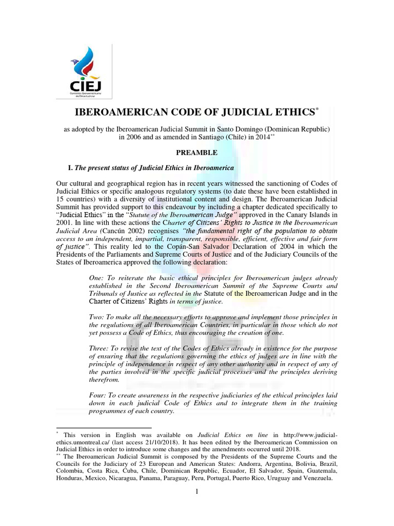 Iberoamerican Judicial Ethics Code Overview | PDF | Judge | Judgment (Law)