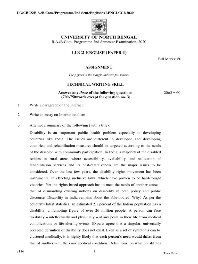 Technical Writing Skills Assignment Guide | PDF | Disability