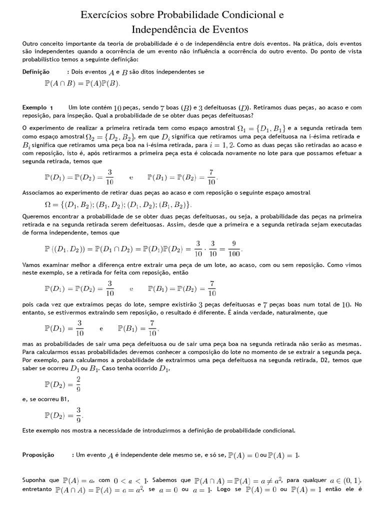 Probabilidade Condicional e Independência | PDF | Matemática