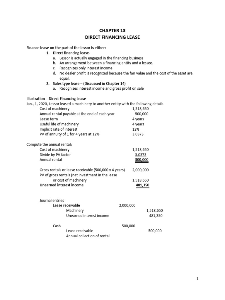 Ch. 13 Direct Financing Lease | PDF | Lease | Present Value