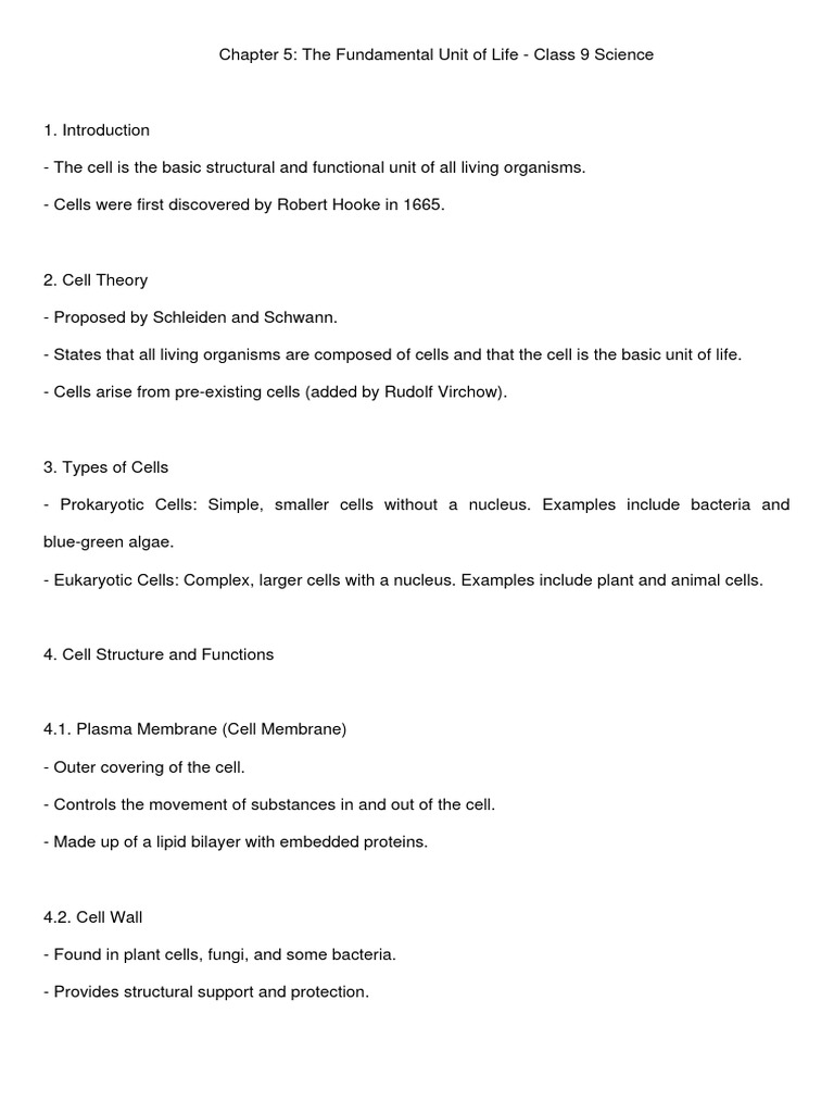 Chapter 5 class 9 science notes updated pdf cell biology