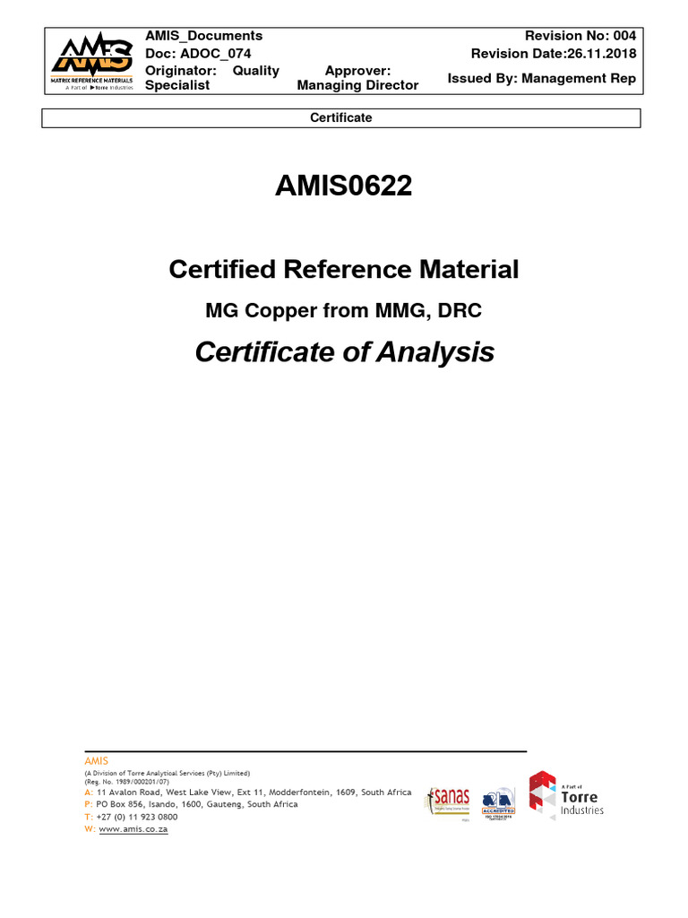 AMIS Certified Reference Material Analysis | PDF | Detection Limit ...