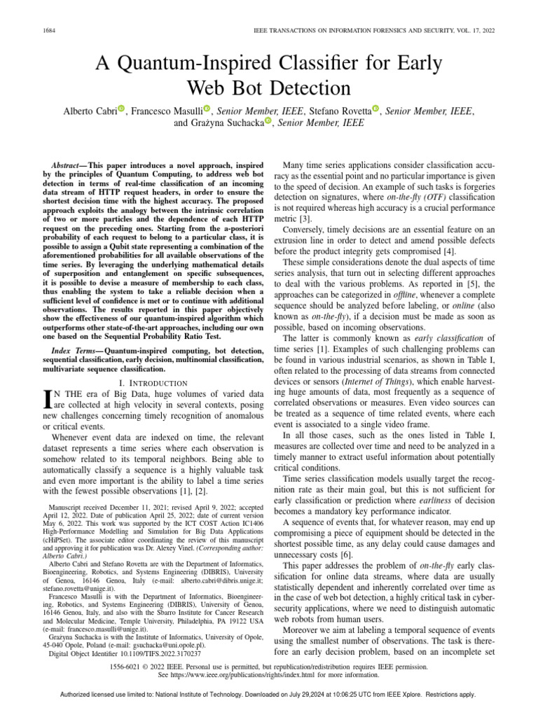 2022 A Quantum-Inspired Classifier For Early Web Bot Detection | PDF ...