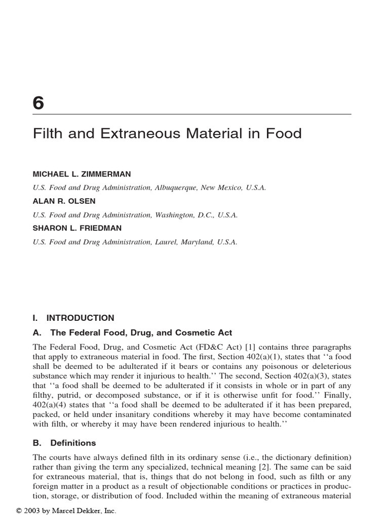 Filth and Contaminants in Food Safety | PDF | Pest (Organism) | Food ...