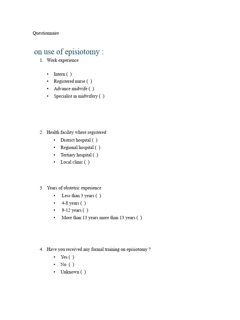Questionnaires | PDF | Childbirth | Health Sciences