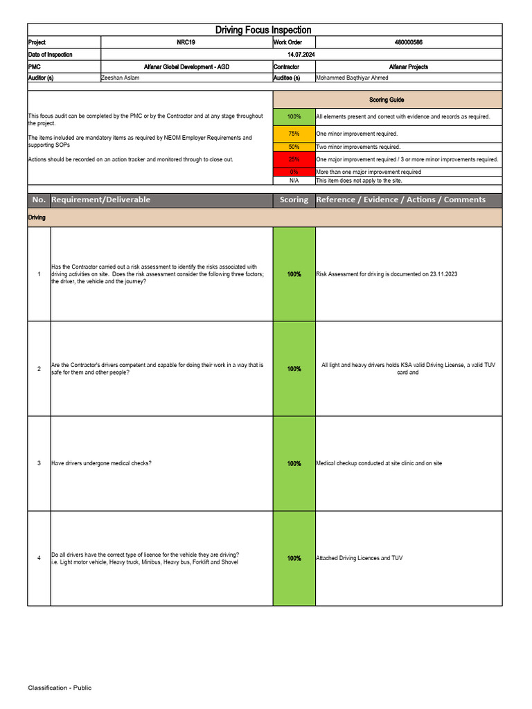 Focus Inspection Driving NRC-19 | PDF | Seat Belt | Traffic