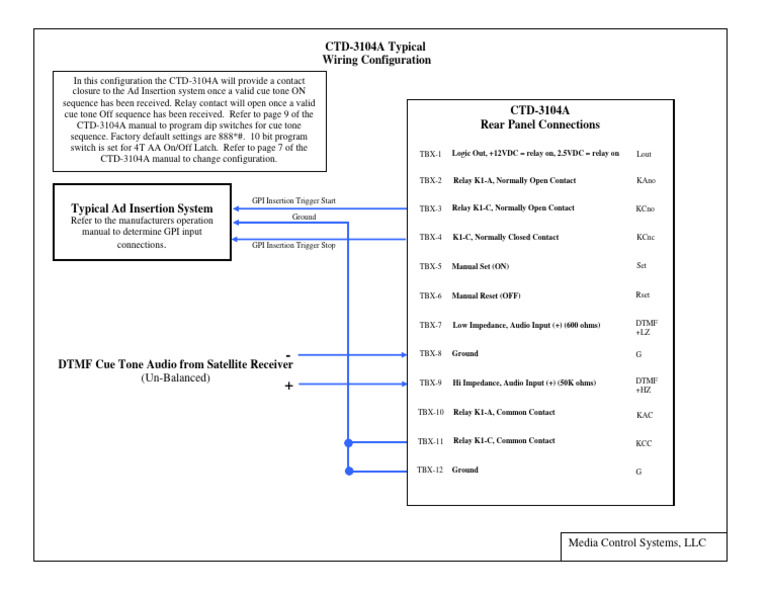 CTD-3104A Typical Wiring Configuration: TBX-1 Lout | PDF | Relay | Switch