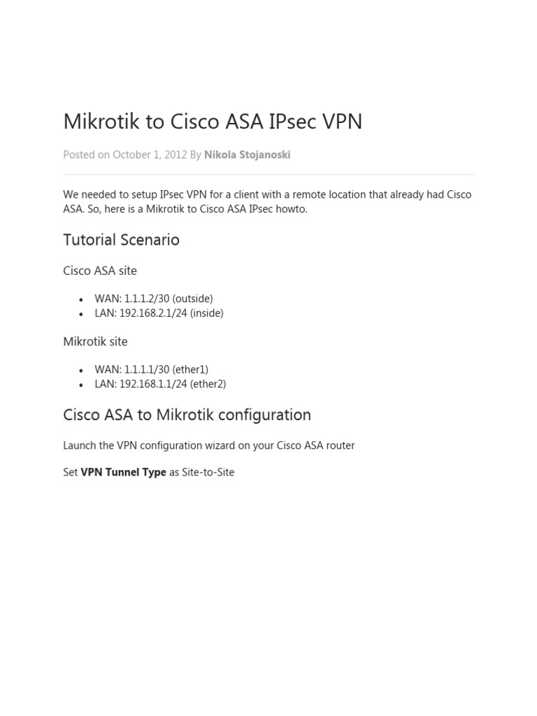 Mikrotik To Cisco ASA IPsec VPN | PDF | Virtual Private Network | Ip Address