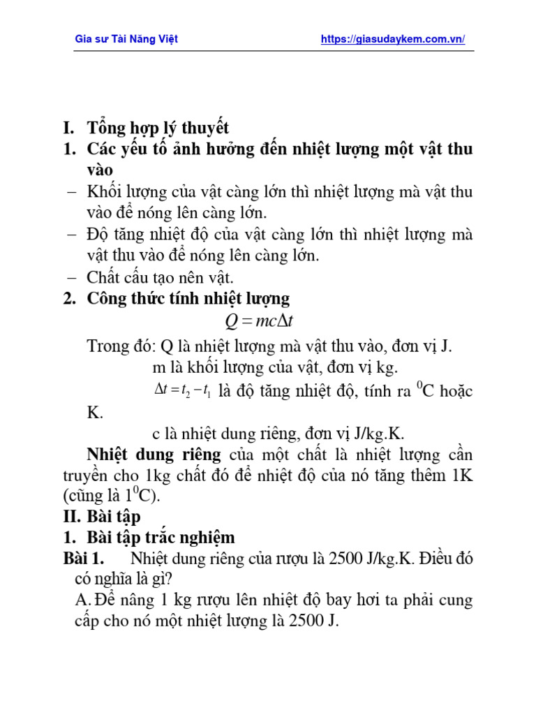 Chuyen de Ly Lop 8 Tai Lieu Mon Ly 8 Tong Hop Ly Thuyet | PDF