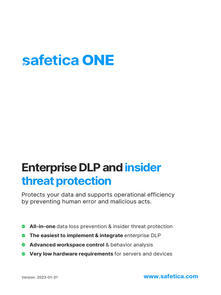 Safetica Datasheet-ONE EN 2023-01-31 | PDF | Computer Security | Security