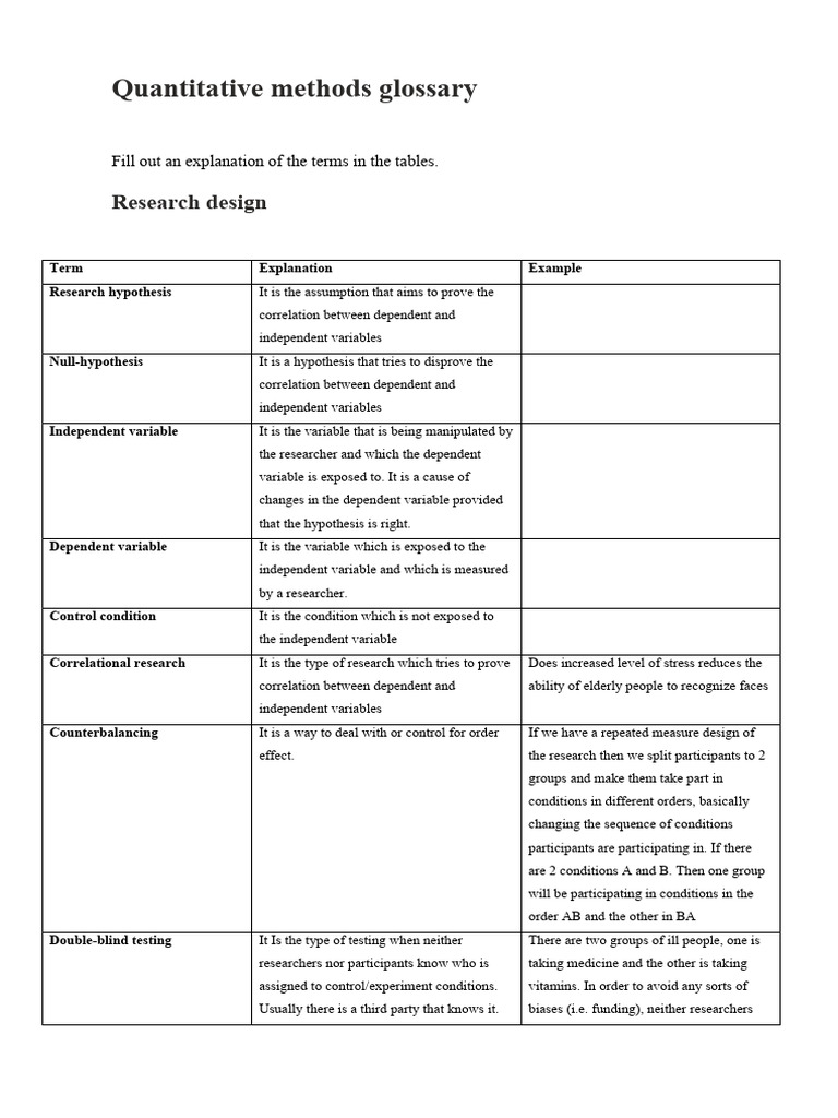 Quantitative Research Methods Glossary | PDF | Sampling (Statistics ...