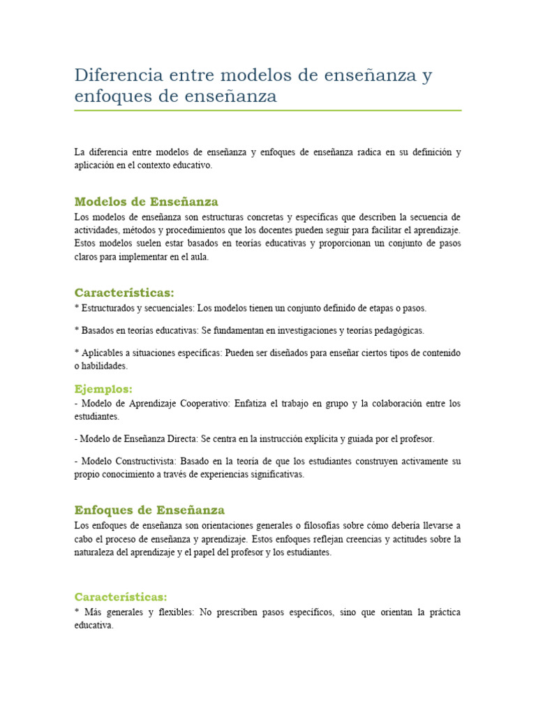 Modelos vs Enfoques de Enseñanza | PDF | Enseñando | Aprendizaje