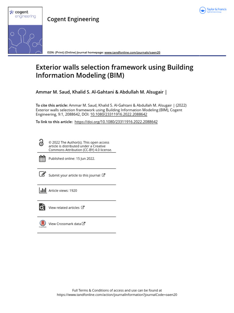 Exterior Walls Selection Framework Using Building Information Modeling ...