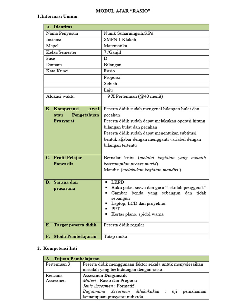 Modul Ajar Matematika: Rasio Kelas 7 | PDF