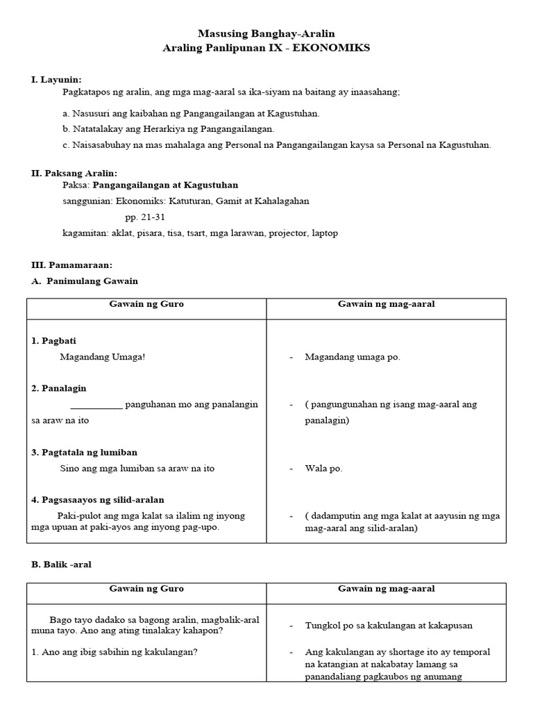 Masusing Banghay - 1 | PDF