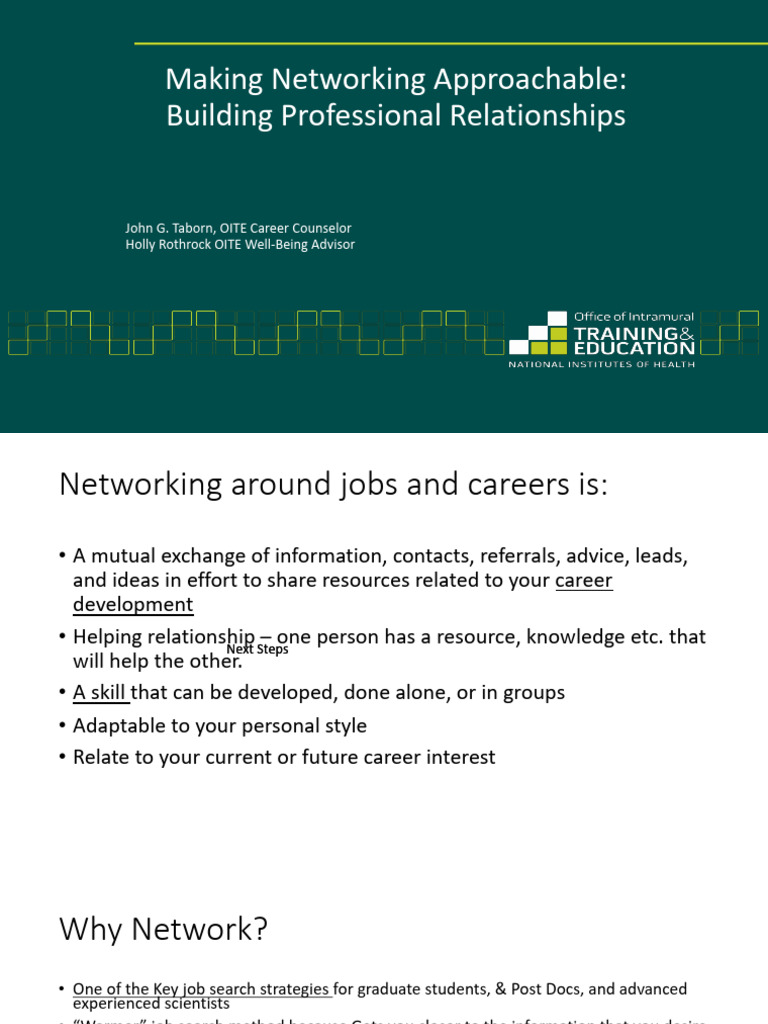 Making Networking Approachable Slides John Taborn | PDF | Résumé