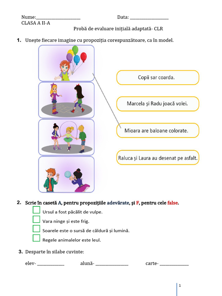 Test de Evaluare Inițială Adaptat | PDF