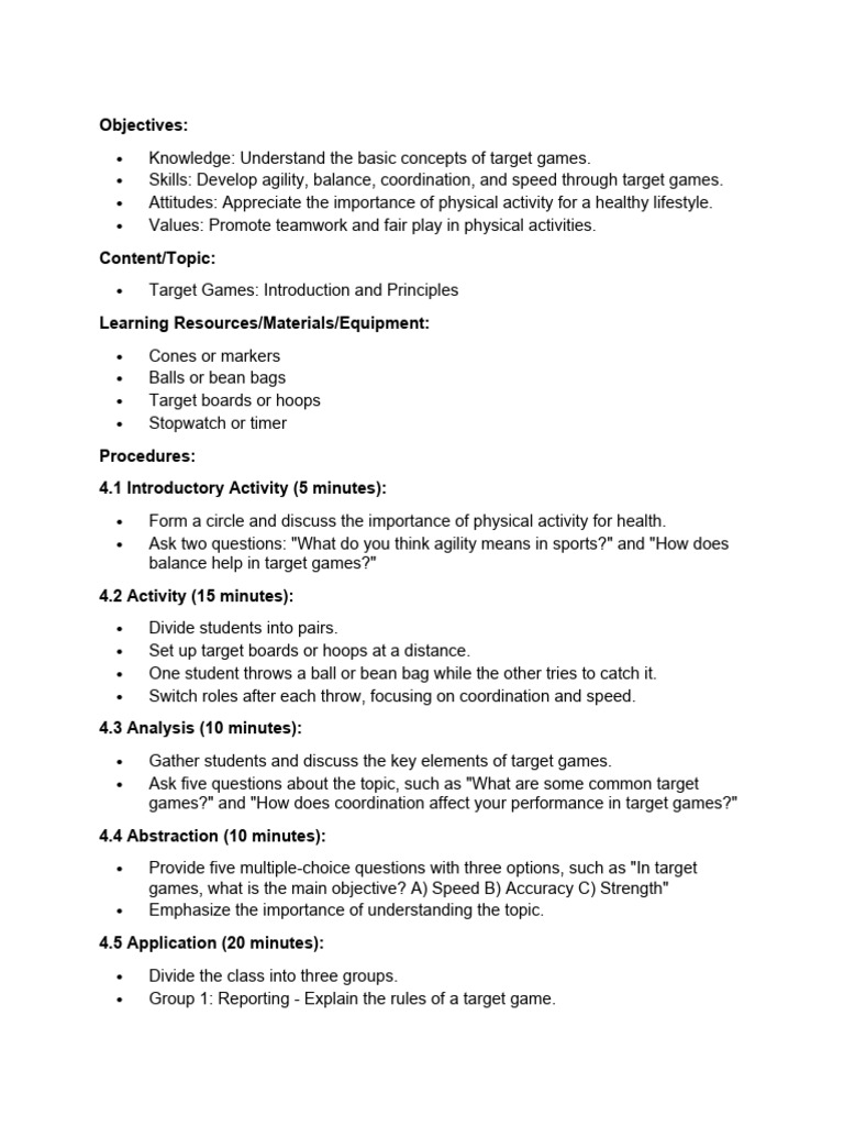 Introduction to Target Games Activities | PDF | Educational Assessment ...