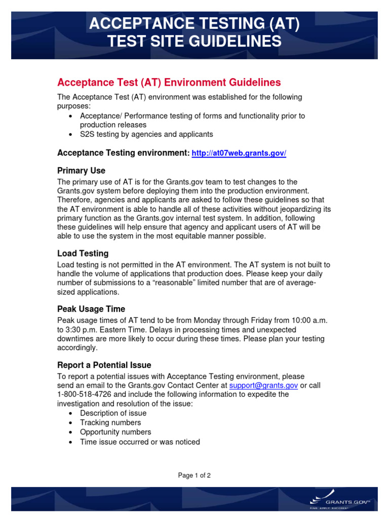 Grants.gov Acceptance Testing Guidelines | PDF | Cyberspace | Computing