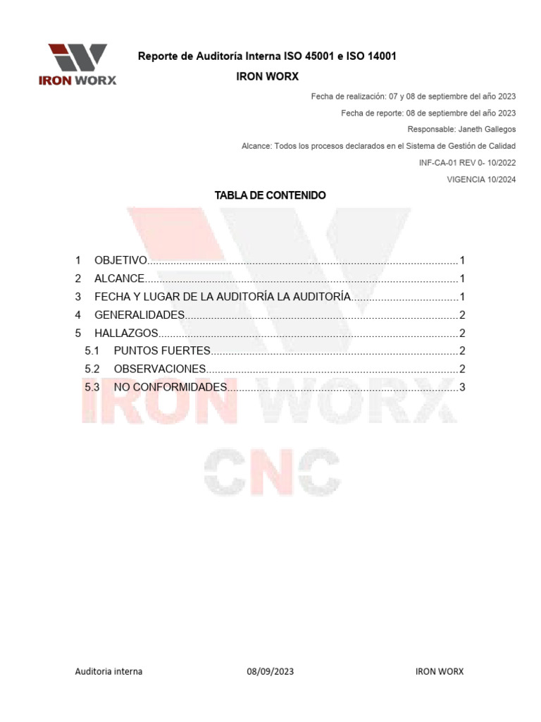 Auditoría Interna ISO 9001 e ISO 14001 | PDF | Auditoría | Sistema de ...