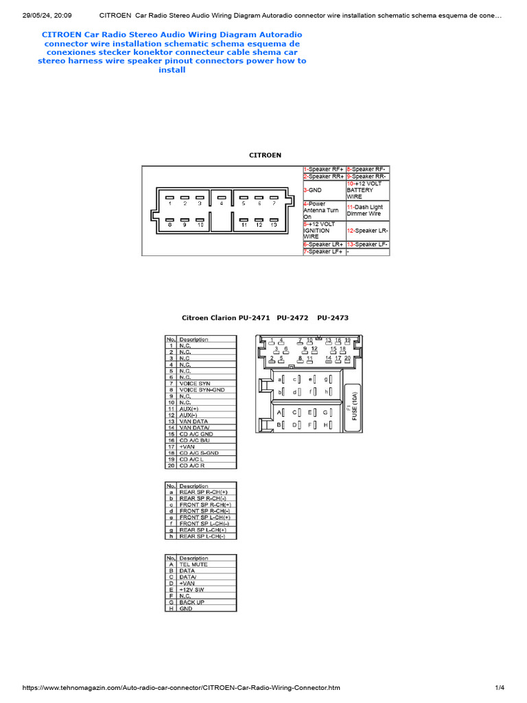CITROEN Car Radio Stereo Audio Wiring Diagram Autoradio Connector Wire