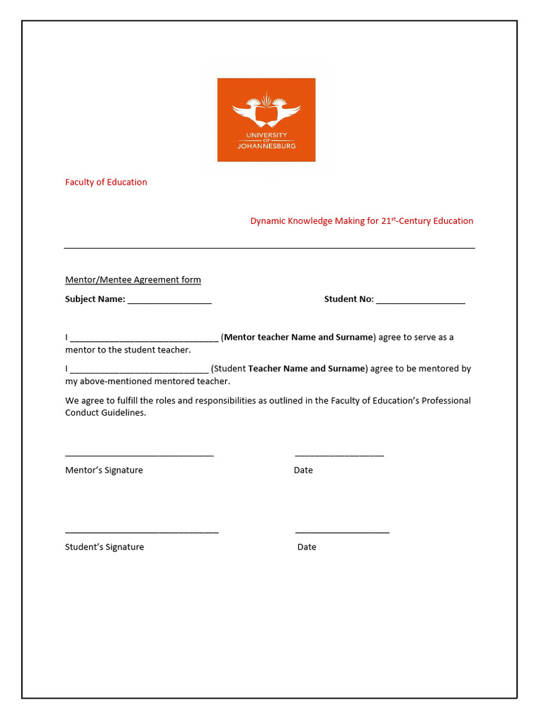 Mentor-Mentee Agreement Form 2024 | PDF