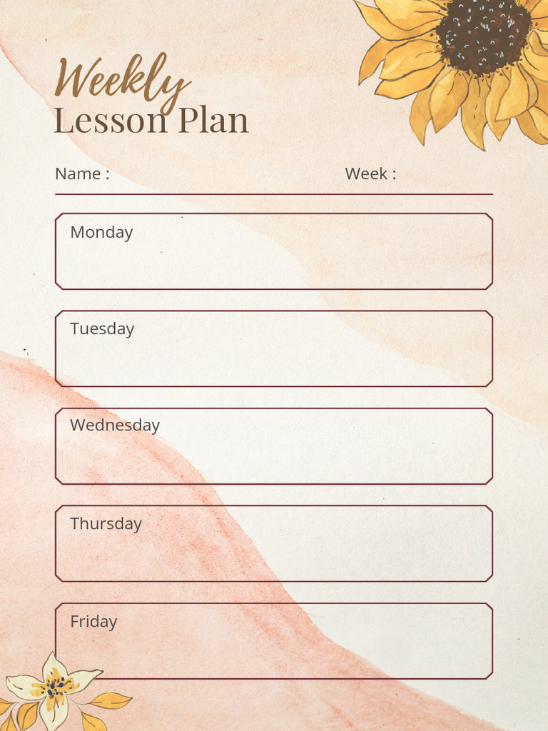 Beige Watercolor Floral Weekly Lesson Plan | PDF | Science & Mathematics