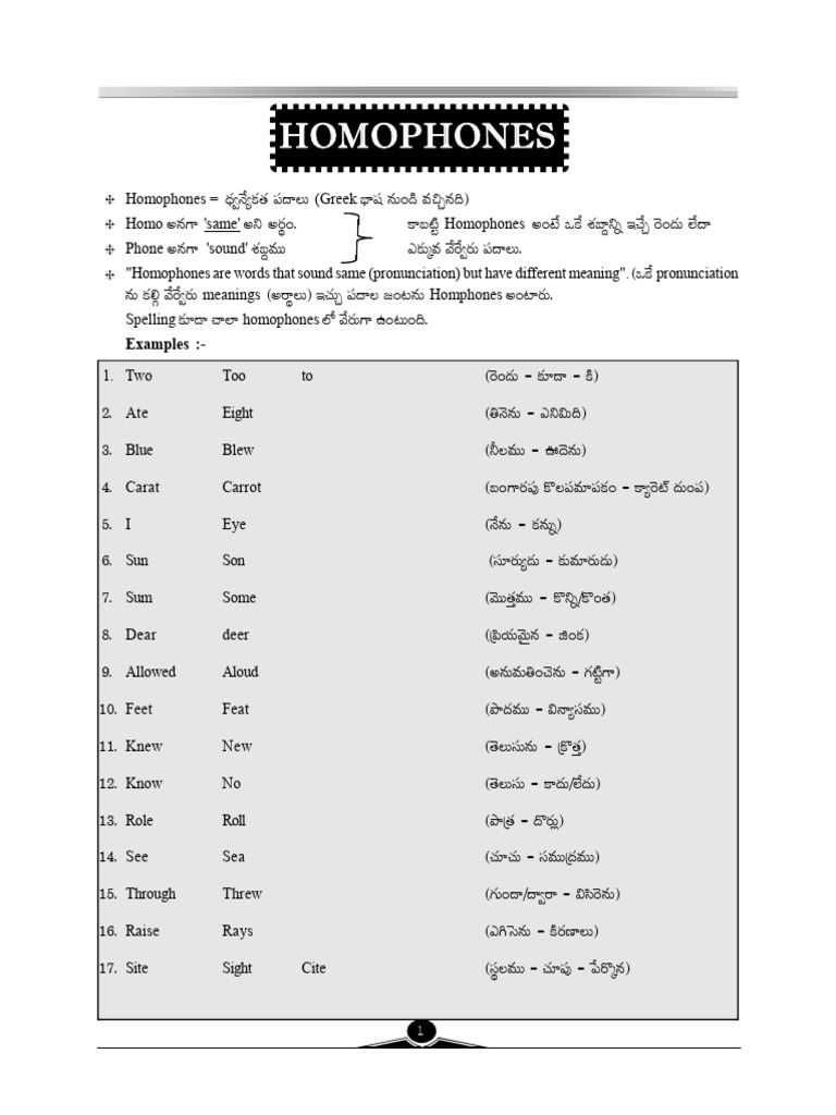 Homophones | PDF | Lexicology | Semantics