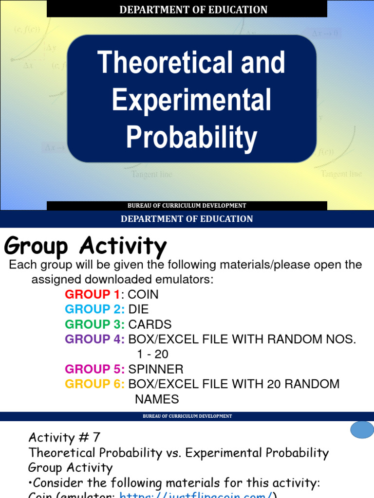 Probability: Theory vs. Experiment Activities | PDF | Probability ...