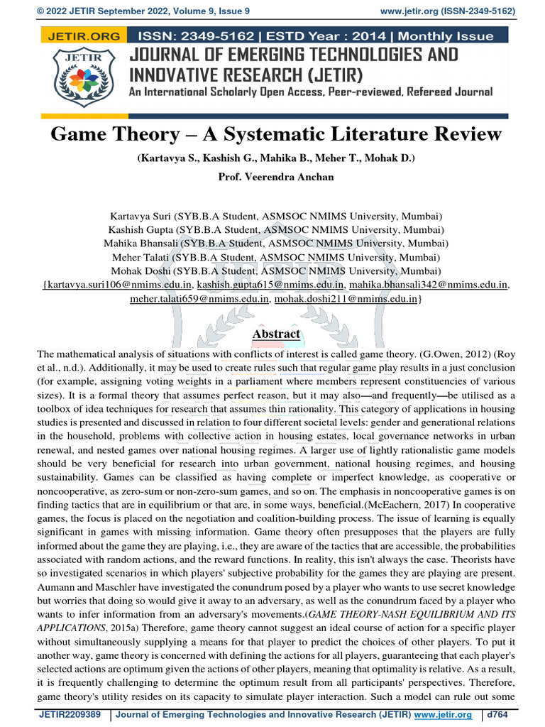 Game Theory: A Comprehensive Review | PDF | Game Theory | Strategic ...