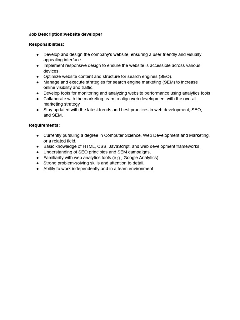 Website Developer Job Description | PDF