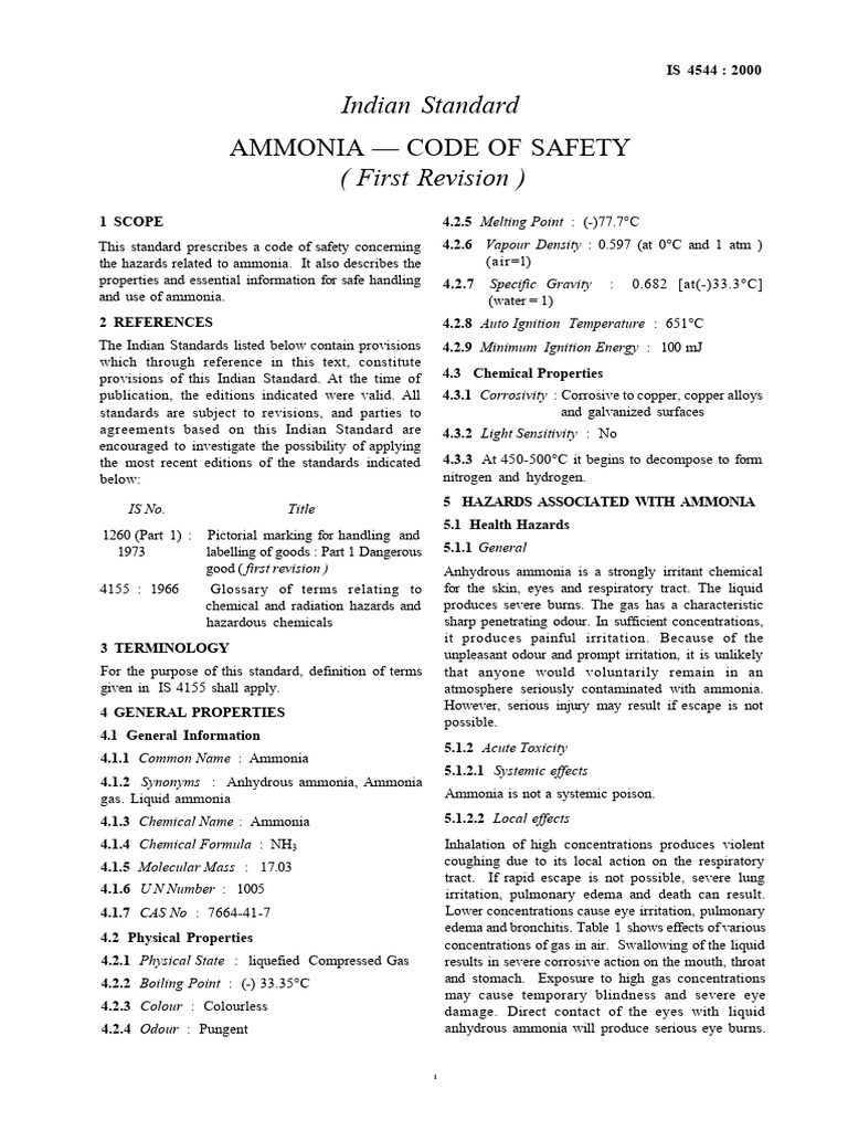 Ammonia Safety Code IS 4544:2000 | PDF | Ammonia | Valve
