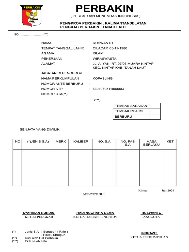 Data Anggota Perbakin Kalsel 2024 | PDF