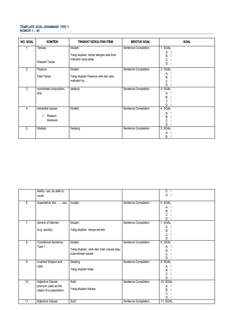 Template Grammar Tipe 1 | PDF | Verb | Adverb