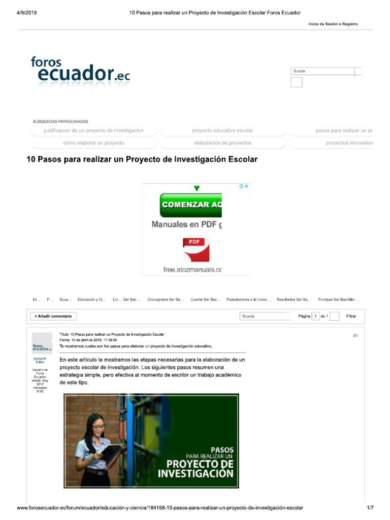 10 Pasos para Realizar Un Proyecto de Investigación Escolar Foros ...