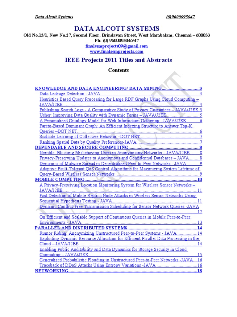 Data Alcott Systems: IEEE Projects 2011 Titles and Abstracts | PDF ...