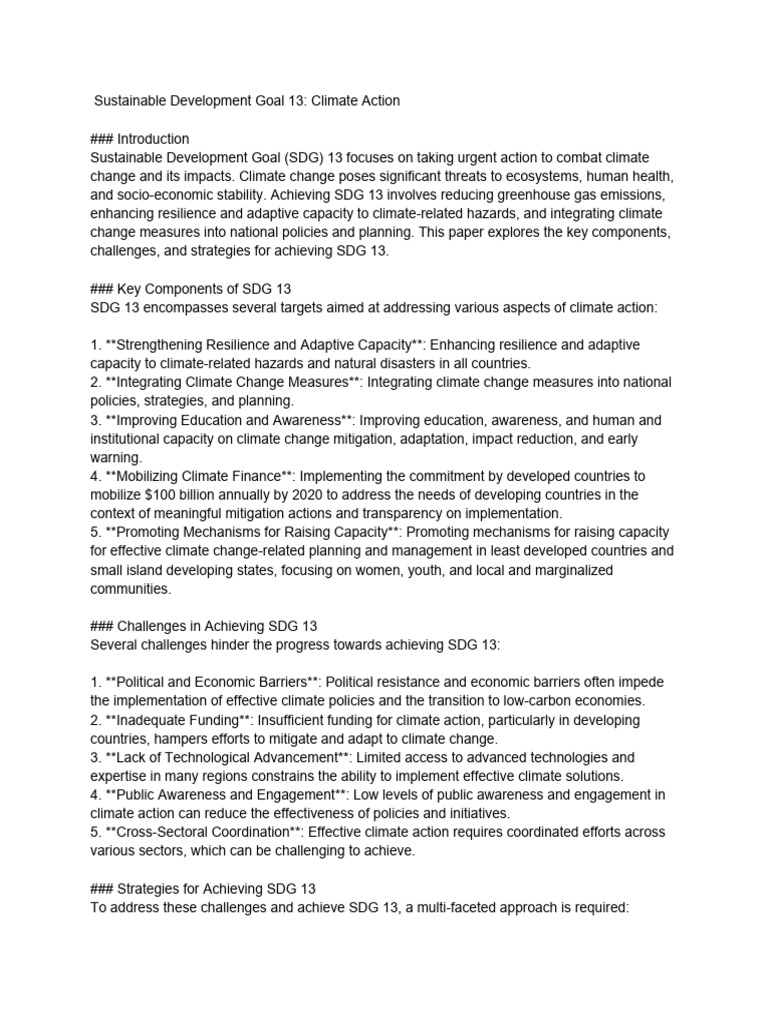 Sustainable Development Goal 13 - Climate Action | PDF | Climate ...
