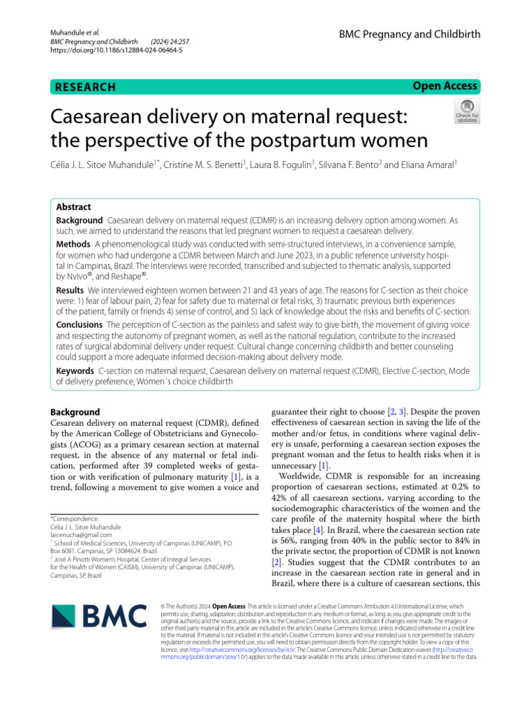 Caesarean Delivery On Maternal Request The Perspective of The