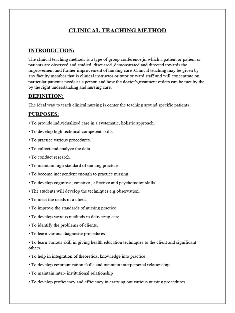 Clinical Teaching Methods in Nursing | PDF | Nursing | Hospital