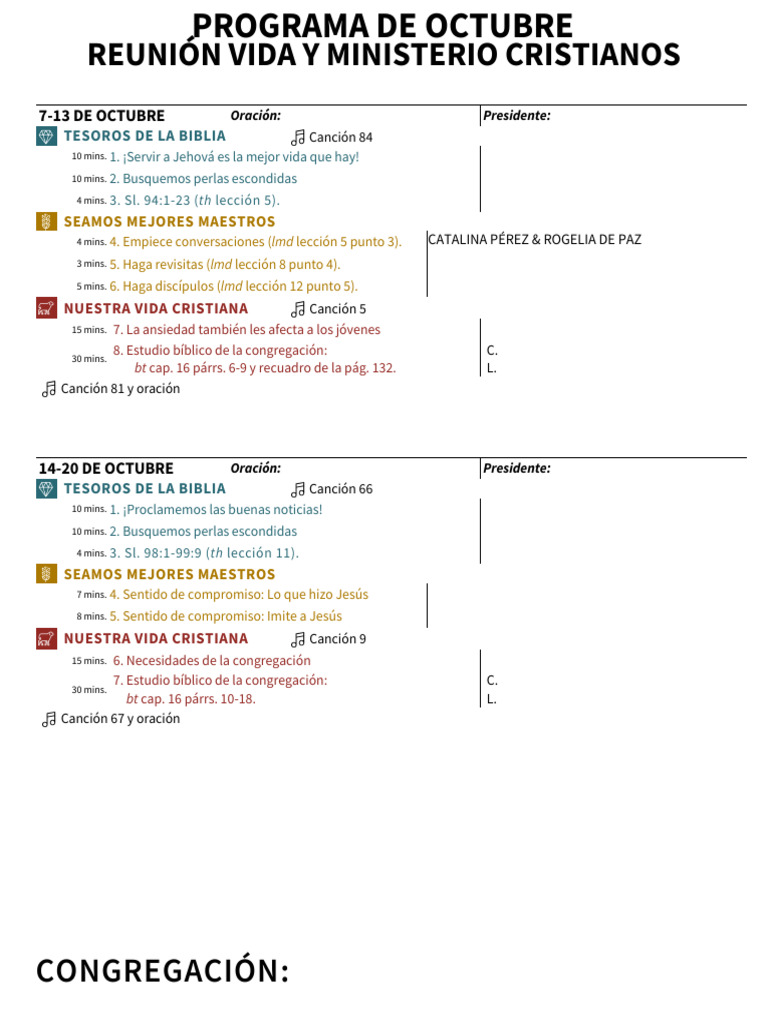 Programa de Vida y Ministerio Octubre | PDF