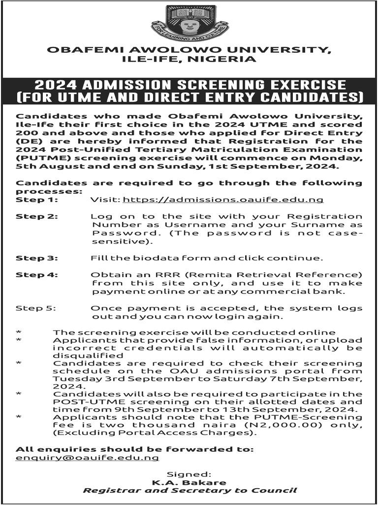 OAU SCREENING New | PDF