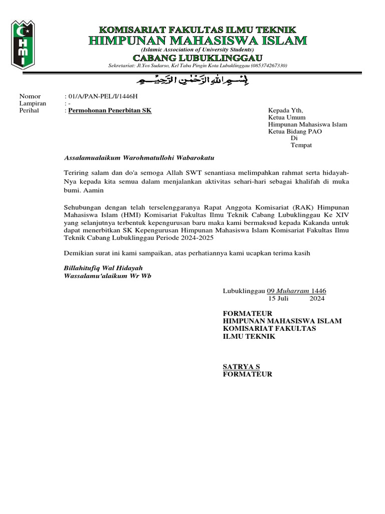Surat Penerbitan SK | PDF