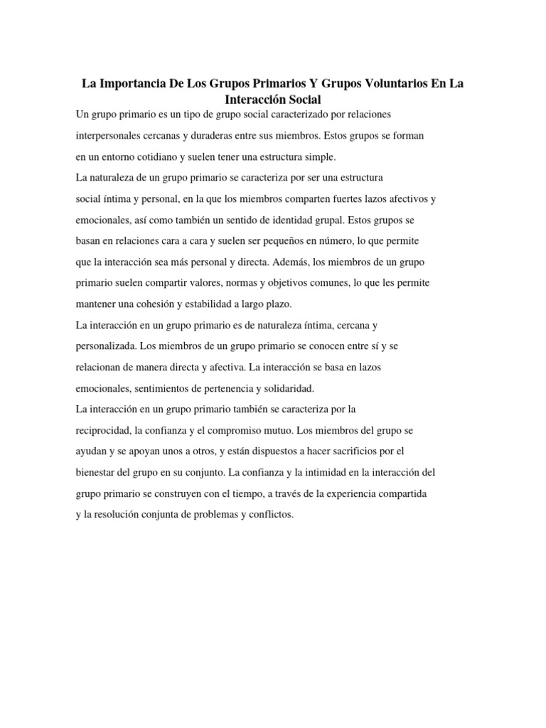 La Importancia de Los Grupos Primarios Y Grupos Voluntarios en La ...